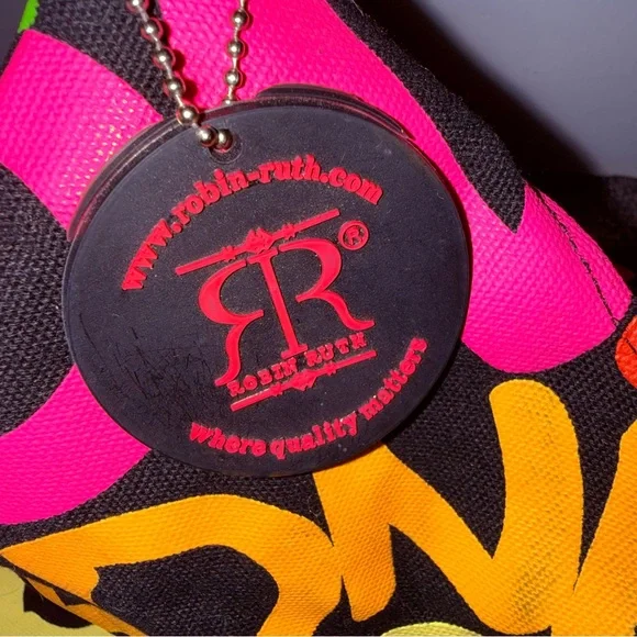 Robin Ruth Colorful Graffiti Print Shoulder Bag Tote Purse Black Multicolor - Picture 7 of 11